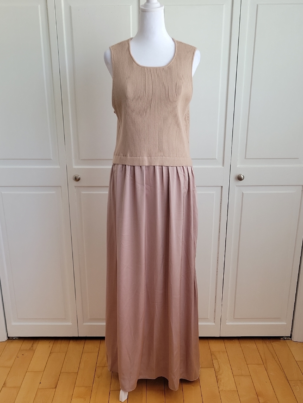 Taylor Two-Tone Maxi Skirt Dress in Beige and Blush